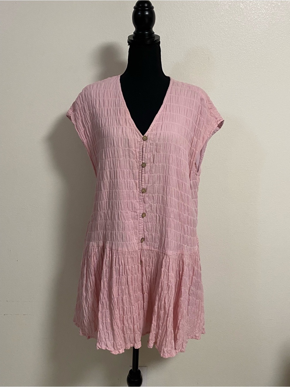 Talulah Tunic Dress Size Medium Light Pink Button-Front Gauzy Tunic Dress Boho
